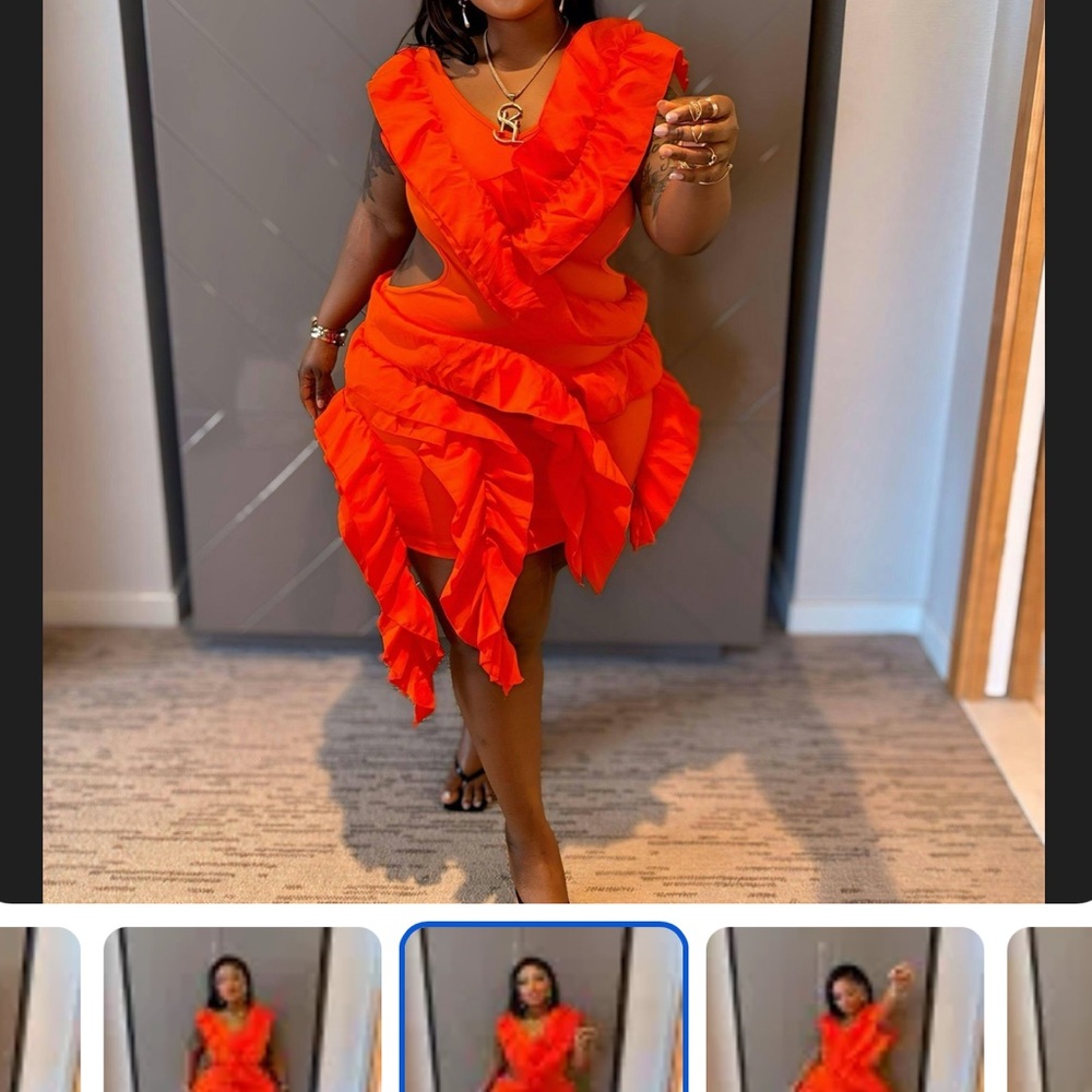 Elegant Orange Ruffle Mini Dress - Picture 5 of 5